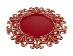 Vassoio tondo traforato in melamina rosso stile barocco con finiture oro d.33 cm – Decorazione Natalizia Le Stelle su Bomboniere Dolci Emozioni