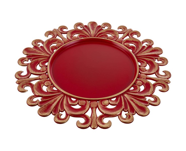 Vassoio tondo traforato in melamina rosso stile barocco con finiture oro d.33 cm – Decorazione Natalizia Le Stelle su Bomboniere Dolci Emozioni