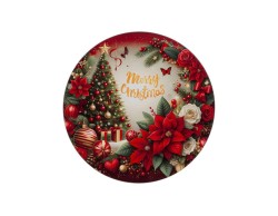 Vassoio natalizio piatto in melamina Albero da 33 cm con illustrazione centrale di albero di Natale decorato e regali