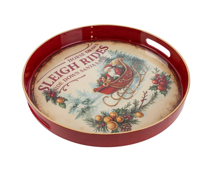 Vassoio tondo in melamina Vintage con Babbo Natale e manici integrati d.33xh.4 cm – Decorazione Natalizia Le Stelle su Bomboniere Dolci Emozioni