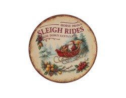 Vassoio natalizio piatto in melamina Vintage da 33 cm con illustrazione di Babbo Natale sulla slitta e scritte decorative retrò