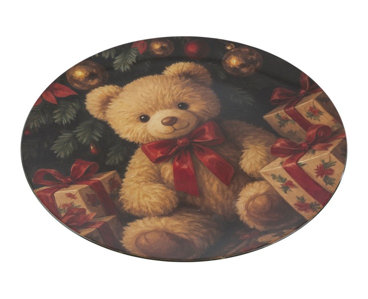 Vassoio natalizio tondo piatto in melamina Orsetto illustrazione ad olio d.40 cm – Decorazione Natalizia Le Stelle su Bomboniere Dolci Emozioni