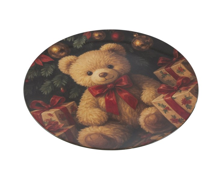 Vassoio natalizio tondo piatto in melamina Orsetto illustrazione ad olio d.33 cm – Decorazione Natalizia Le Stelle su Bomboniere Dolci Emozioni