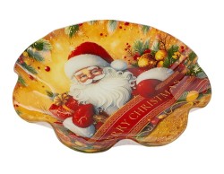 Centrotavola natalizio tondo in vetro Babbo Natale da 28,5 cm con bordo ondulato a coppa