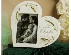 Bomboniera Matrimonio Claraluna 2026 Portafoto Claraluna Ulivo a Cuore Cornice con Decoro Ulivo e Frase Tu Chiamala Felicità