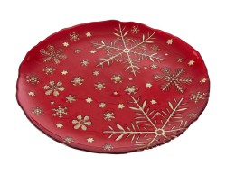 Piatto sottopiatto natalizio in vetro rosso fiocchi di neve dorati diametro 33 cm – Decorazione Natalizia Le Stelle su Bomboniere Dolci Emozioni