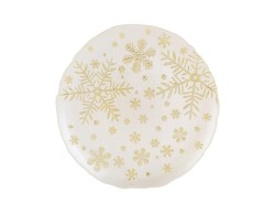 Piatto sottopiatto natalizio tondo in vetro oro e champagne perlato da 33 cm con decoro fiocchi di neve dorati