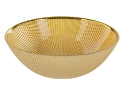 Set 6 piatti fondi in vetro oro da 20 cm con bordatura filo oro e lavorazione plissé a righe per la tavola festiva.