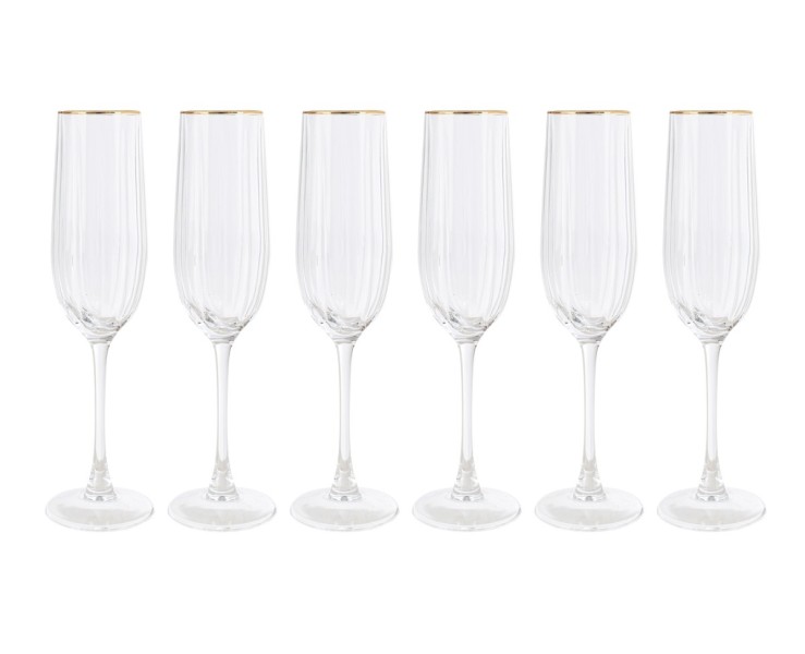 Set 6 calici flute in vetro lavorato scanalato con filo oro sul bordo – Decorazione Natalizia Le Stelle su Bomboniere Dolci Emozioni