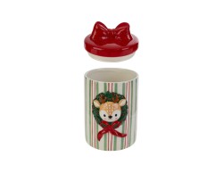 Barattolo contenitore natalizio in ceramica a righe con renna 3D – Decorazione Natalizia Le Stelle su Bomboniere Dolci Emozioni