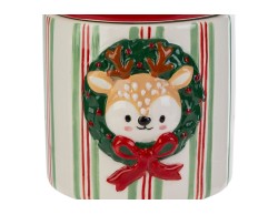 Barattolo contenitore natalizio in ceramica a righe con renna  – Decorazione Natalizia Le Stelle su Bomboniere Dolci Emozioni