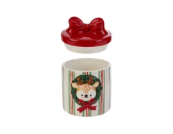Barattolo contenitore natalizio in ceramica a righe con renna  – Decorazione Natalizia Le Stelle su Bomboniere Dolci Emozioni