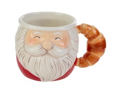 Tazza mug natalizia in ceramica 13x17x10 cm viso Babbo Natale con manico a forma di croissant.