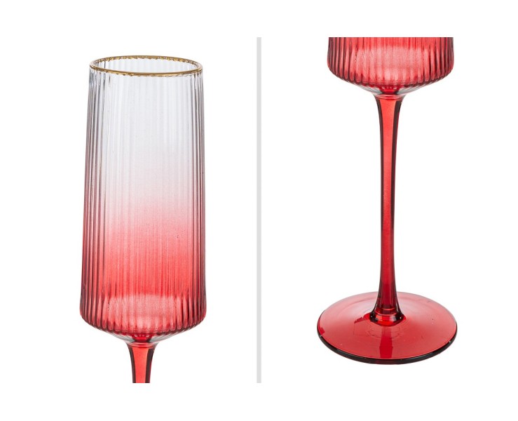 Set 6 bicchieri calici flute in vetro rosso sfumato con bordo oro plissetto  – Decorazione Natalizia Le Stelle su Bomboniere Dolci Emozioni