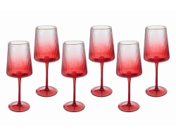 Set 6 calici vino in vetro rosso sfumato con finitura plissettata e bordo oro.
