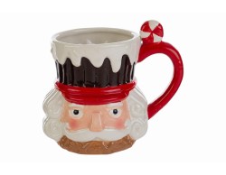 Tazza mug natalizia 3D in ceramica 13,5x13 cm a forma di Schiaccianoci con manico a caramella.
