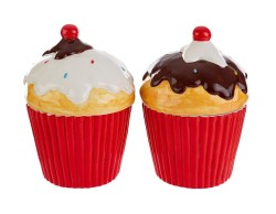 Scatola contenitore in porcellana a forma di cupcake natalizio diametro 15,5xh22 cm in due varianti assortite.