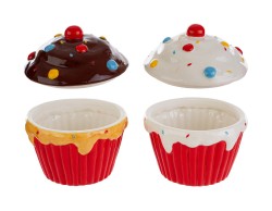 Scatola contenitore natalizia in porcellana a forma di cupcake diametro 13,5xh13,5 cm in due varianti assortite.