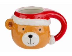 Vasetto contenitore natalizio in ceramica a forma di orsetto con cappello rosso 15x11xh10 cm.