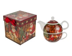 Set teiera monoporzione natalizia in porcellana con tazza impilabile decorata con Babbo Natale