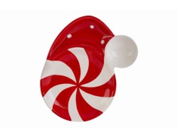 Vassoio natalizio in porcellana a forma di cappello di Babbo Natale rosso e bianco con piatto tondo a spirale caramellata