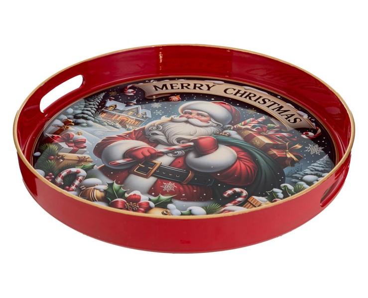 Vassoio rotondo in melamina Babbo Natale con manici – Decorazione Natalizia Le Stelle su Bomboniere Dolci Emozioni