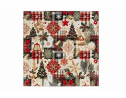 Vassoio natalizio quadrato in melamina con motivo Tartan scozzese rosso e verde e decori di alberi di Natale e campane 40x40 cm.