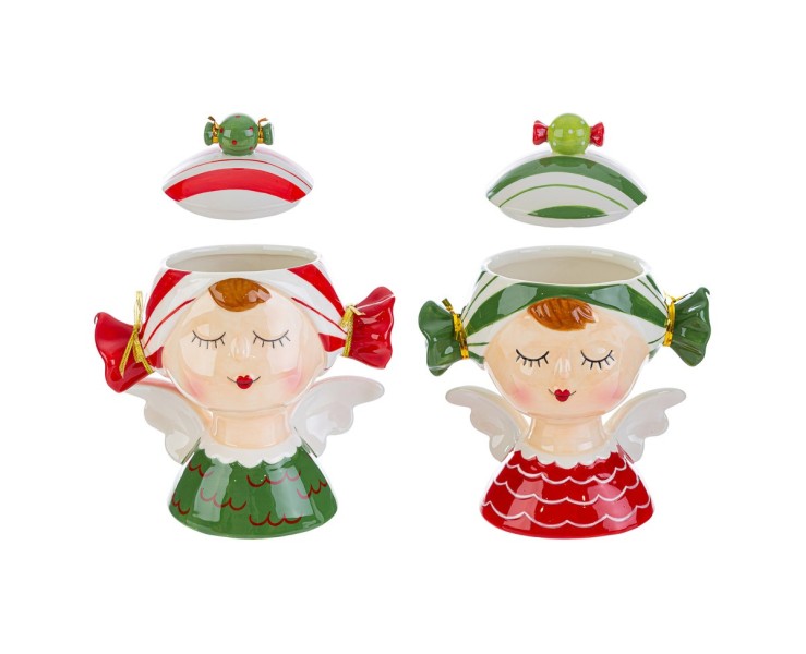 Scatola porta caramelle in ceramica Angioletto Candy 2 varianti assortite – Decorazione Natalizia Le Stelle su Bomboniere Dolci Emozioni