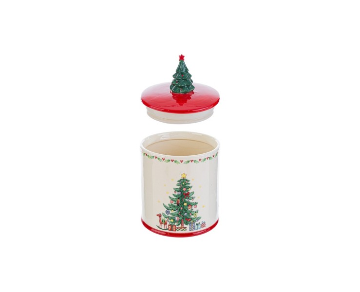 Scatola porta biscotti in ceramica con coperchio albero di Natale d.13,5xh.22,5 cm – Decorazione Natalizia Le Stelle su Bomboniere Dolci Emozioni