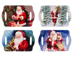 Vassoio poggiapentola natalizio in ceramica e illustrazioni tradizionali di Babbo Natale in 4 varianti assortite 18x28 cm.