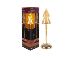 Albero di Natale stilizzato in vetro ambra da interno h.29 cm d.9 cm con micro LED a luce calda e funzionamento a batteria.