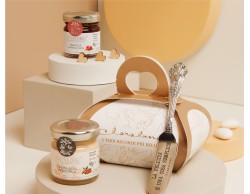 Bomboniera Claraluna con Marmellata di Fragola, Crema alla Mandorla e Coltellino in Scatola Botanica