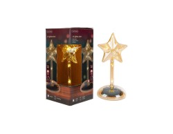 Stella natalizia tridimensionale su stelo in vetro ambra Le Stelle h.19 cm d.9 cm con micro LED a luce calda