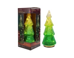 Albero di Natale in vetro verde lavorato a coste Le Stelle h.25 cm d.11 cm con micro LED flash a luce calda
