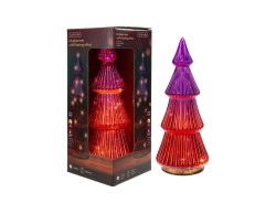 Albero di Natale in vetro lavorato a coste sfumato rosa e viola Le Stelle h.25 cm d.11 cm con micro LED