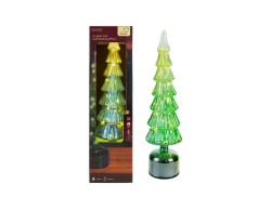 Albero di Natale rotante in vetro verde iridescente Le Stelle h.39 cm d.11 cm con micro LED flash a luce calda
