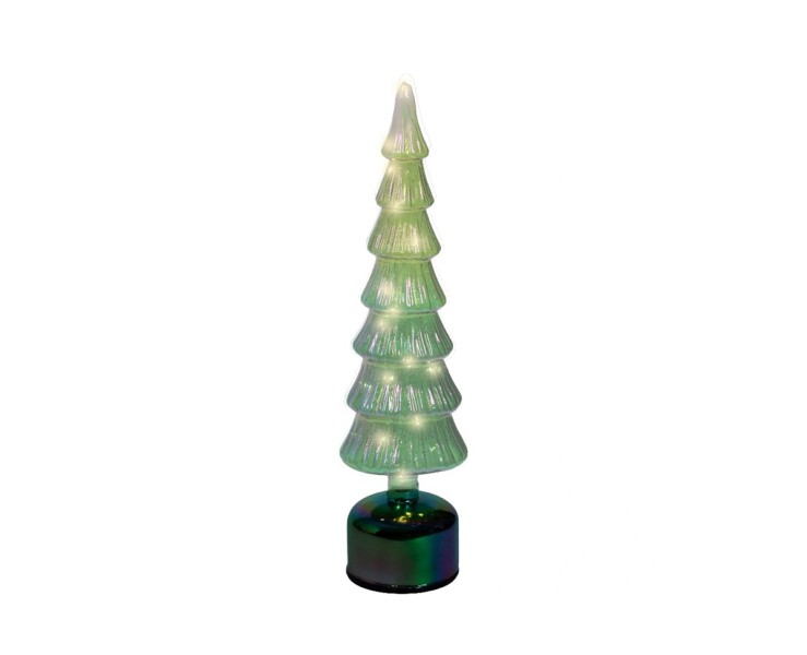 Albero di Natale rotante in vetro verde con Micro LED h.39 – Decorazione Natalizia le Stelle su Bomboniere Dolci Emozioni