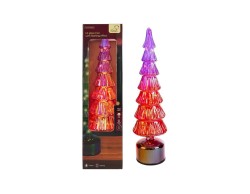 Albero di Natale rotante in vetro cangiante rosa e viola Le Stelle h.39 cm d.11 cm con micro LED flash a luce calda