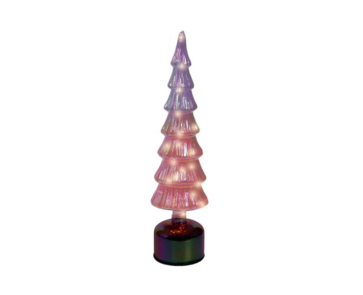 Albero di Natale rotante in vetro rosa/viola con Micro LED h.39 – Decorazione Natalizia le Stelle su Bomboniere Dolci Emozioni
