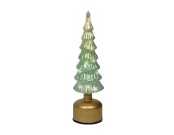 Albero di Natale rotante in vetro verde iridescente con base dorata Le Stelle h.33 cm d.10 cm con micro LED