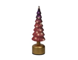 Albero di Natale rotante in vetro rosa e viola iridescente con base dorata Le Stelle h.33 cm d.10 cm con micro LED