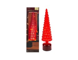 Albero di Natale rotante in vetro rosso Le Stelle h.39 cm d.11 cm con micro LED flash a luce calda
