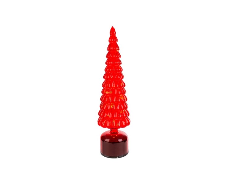 Albero di Natale rotante in vetro rosso con Micro LED h.39 – Decorazione Natalizia le Stelle su Bomboniere Dolci Emozioni