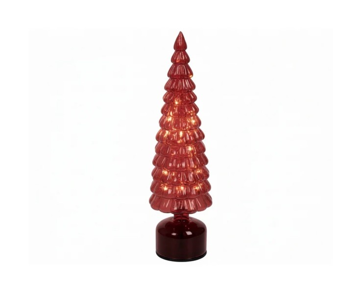 Albero di Natale rotante in vetro rosso con Micro LED h.39 – Decorazione Natalizia le Stelle su Bomboniere Dolci Emozioni