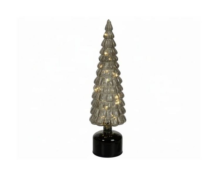 Albero di Natale rotante in vetro verde/fumè con Micro LED h.39 – Decorazione Natalizia le Stelle su Bomboniere Dolci Emozioni