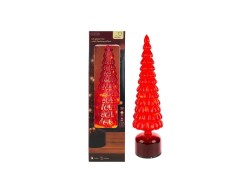 Albero di Natale rotante in vetro rosso Le Stelle h.34 cm d.10 cm con micro LED flash a luce calda