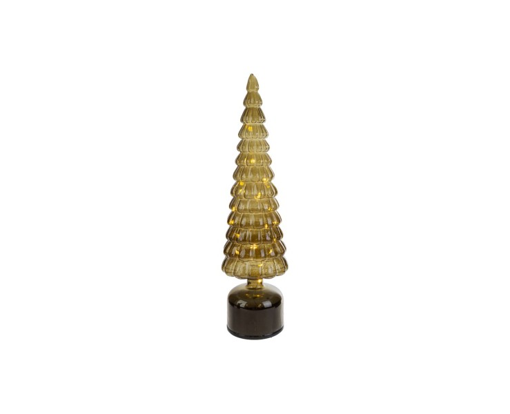 Albero di Natale rotante in vetro verde/fumè con Micro LED h.34 – Decorazione Natalizia le Stelle su Bomboniere Dolci Emozioni