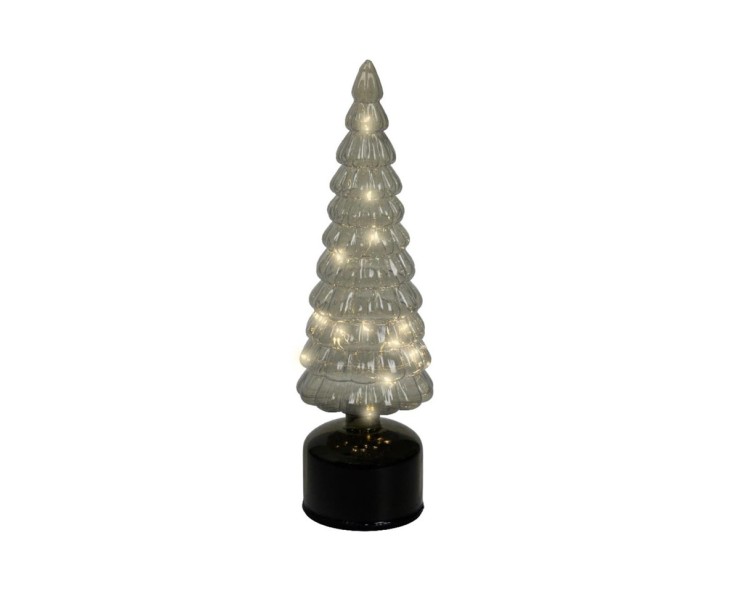 Albero di Natale rotante in vetro verde/fumè con Micro LED h.34 – Decorazione Natalizia le Stelle su Bomboniere Dolci Emozioni