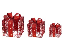 Set di 3 pacchi regalo natalizi luminosi rossi Le Stelle con LED a luce calda
