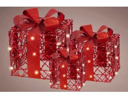 Set 3 Pacchi Regalo Natalizi Luminosi Rossi con LED Luce Calda e Timer – Decorazione Natalizia le Stelle su Bomboniere Dolci Emozioni